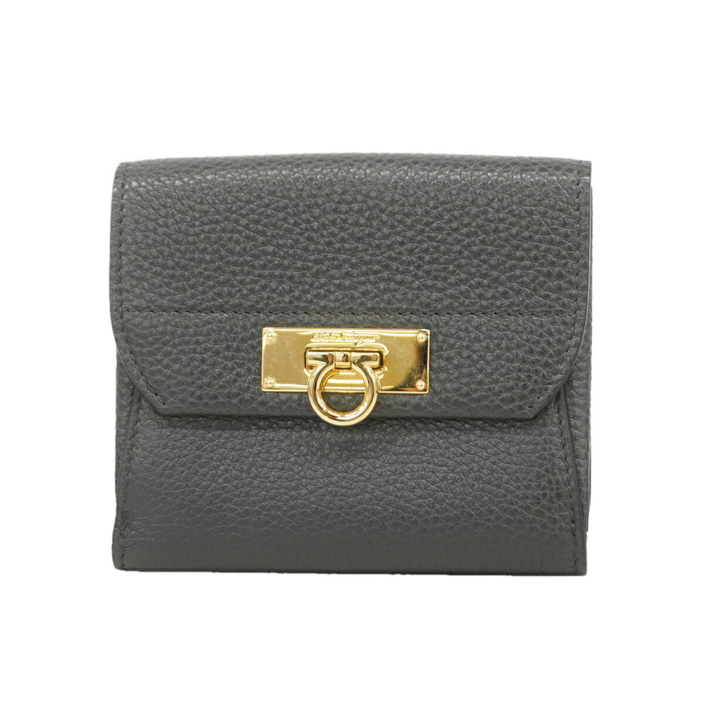 Salvatore Ferragamo Gancini Leather Wallet, Black, Women's